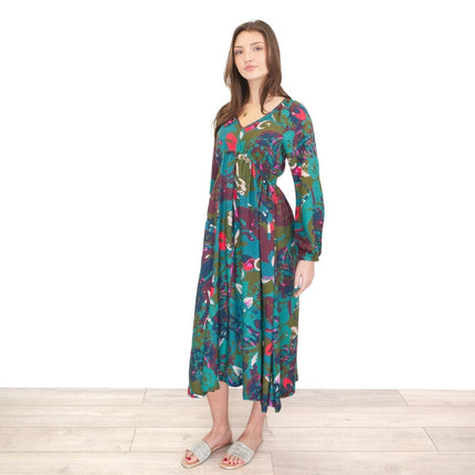 White Stuff Izzy Midi Dress Green Print V - Neck - Quality Brands Outlet