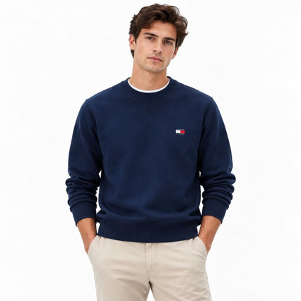 Mens Sweatshirts Badge Fleece Crew Neck Long Sleeve Tops - Navy-Quality Brands Outlet-