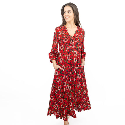Seasalt Red Furled Flower Dress in Mary Rose Flo Print-Quality Brands Outlet-