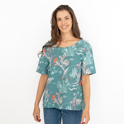 Seasalt Green Seaweed Linen Blouse Relaxed Fit Short Sleeve Tops-Quality Brands Outlet-
