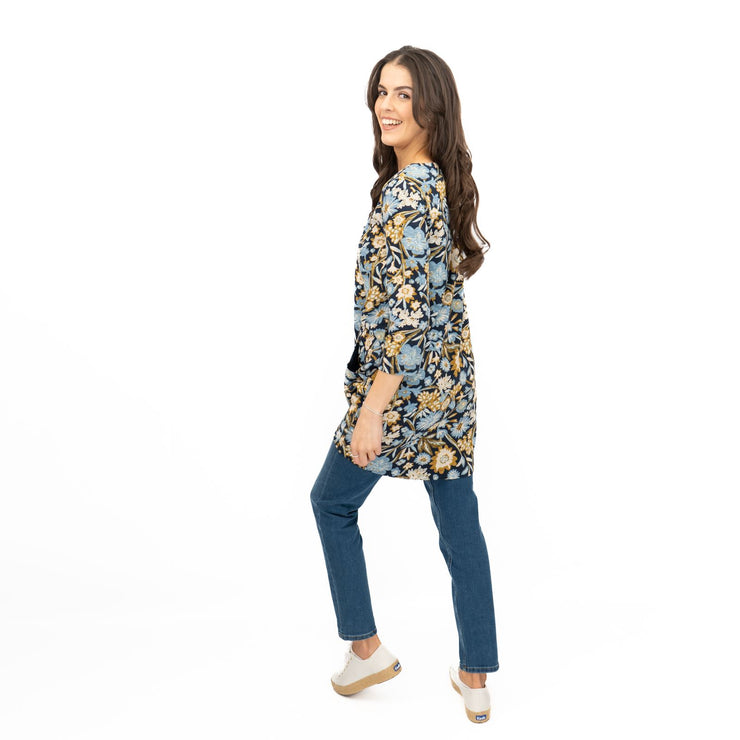 Seasalt Tunic Navy Shore Foraging Longline Top Cotton 3/4 Sleeve - Quality Brands Outlet