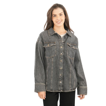 Next Denim Overshirt Long Sleeve Oversized Tops Black-Quality Brands Outlet-