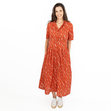 Seasalt Charlotte Orange Fish Short Sleeve Midi Fit & Flare Dress-Quality Brands Outlet-