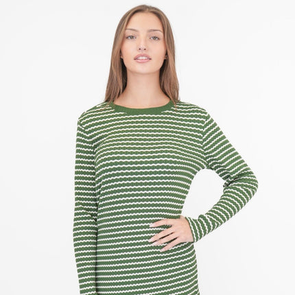 M&S Green Striped Midi Dress Long Sleeve-Quality Brands Outlet-