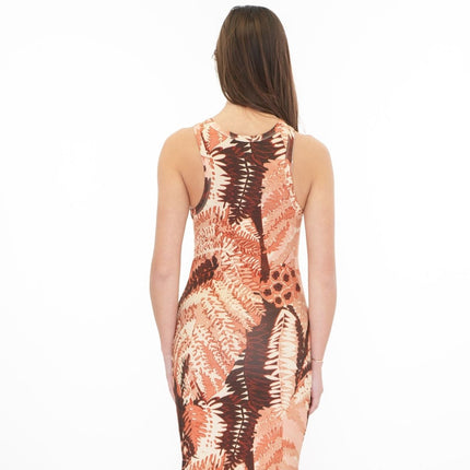 Lola Midi Dress Pink Floral Leaf Print Sleeveless - Quality Brands Outlet