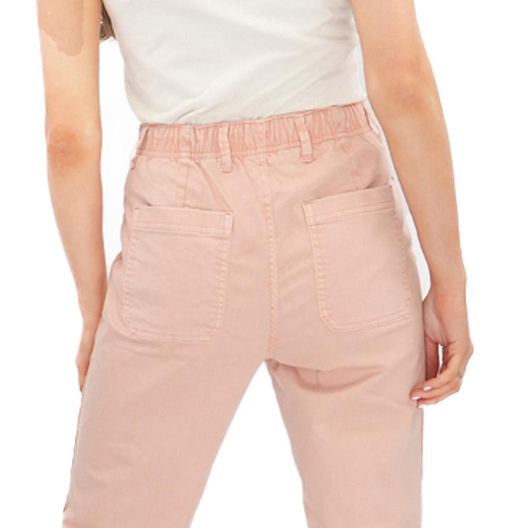 M&S Cotton Rich Slim Fit Trousers Stretch Elasticated Cuff Pink - Quality Brands Outlet