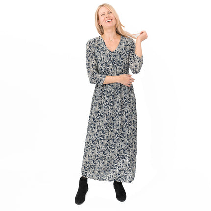 Seasalt Navy Floral Feather Slate Midi Dress-Quality Brands Outlet-
