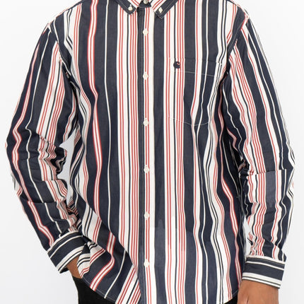 Premium Brand Long Sleeve Navy Striped Shirt-Quality Brands Outlet-