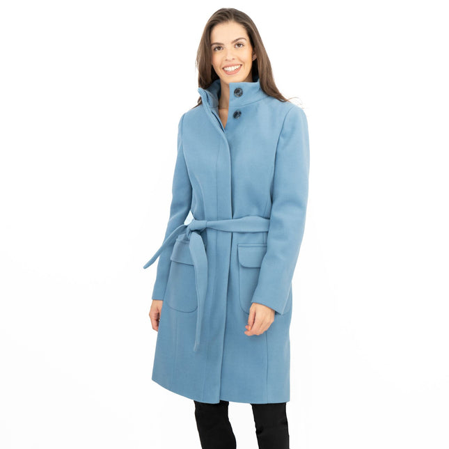 M&S Blue Belted Funnel Neck Trench Coat-Quality Brands Outlet-