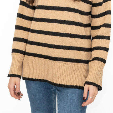Nobodys Child Beige Striped Funnel Neck Longline Jumper - Quality Brands Outlet