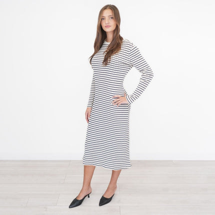 M&S Ecru Cream Striped Midi Dress-Quality Brands Outlet-