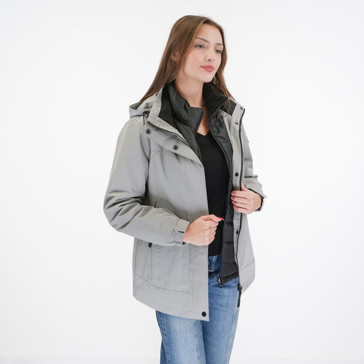 3-in-1 Waterproof Ski Jacket Grey with Detachable Insert