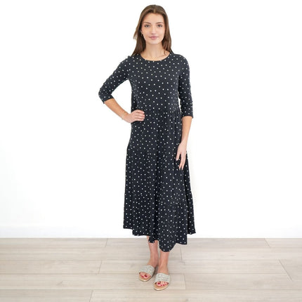 Seasalt Line Strokes Dress in Black with Polka Dot - Quality Brands Outlet