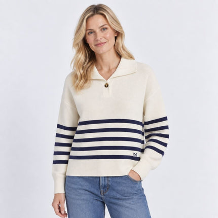 Womens Jumpers Collar Detail Stripe Knit Tops – Navy-Quality Brands Outlet-