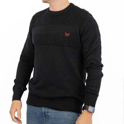 Crew Clothing Mens Rib Knitted Jumper Long Sleeve Black-Quality Brands Outlet-