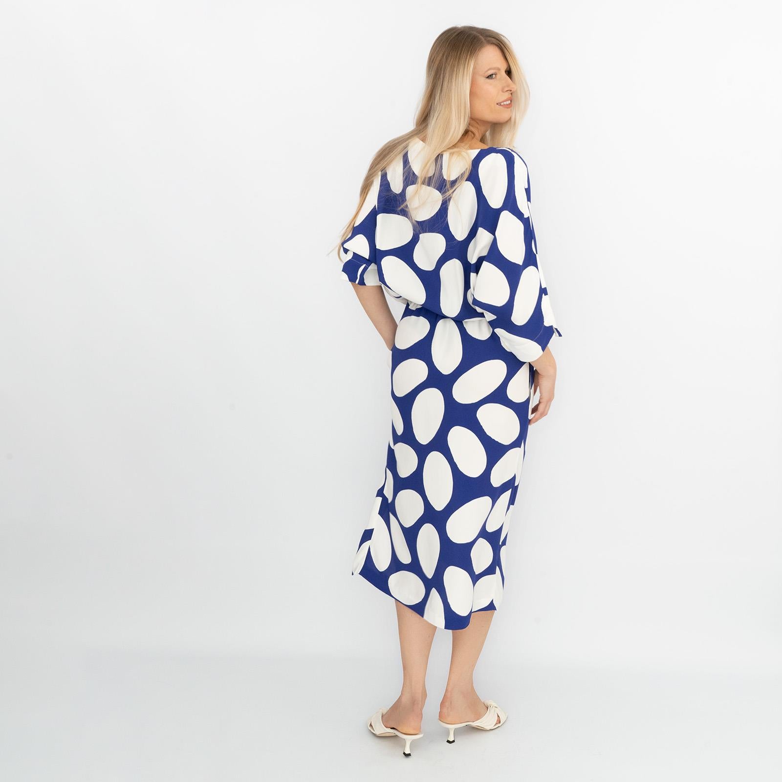 Jasper Conran Blue Print Boat Neck Midi Dress