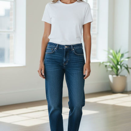 M&S Per Una Girlfriend Jeans Mid Rise Turn Up Lyocell Blend Relaxed Fit - Quality Brands Outlet