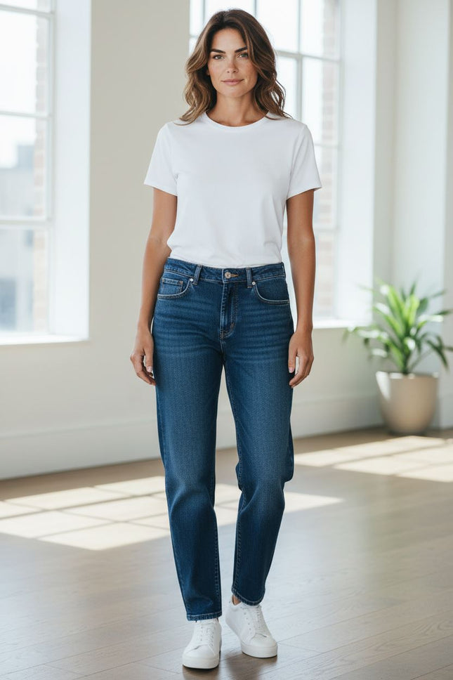 M&S Per Una Girlfriend Jeans Mid Rise Turn Up Lyocell Blend Relaxed Fit - Quality Brands Outlet