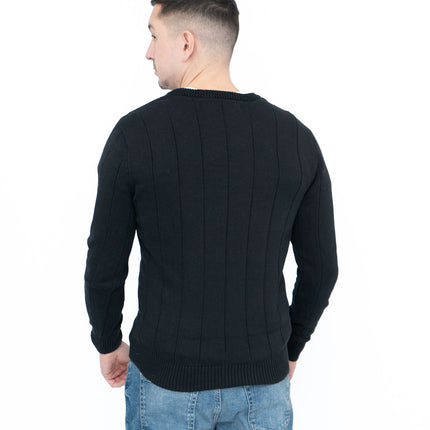 Crew Clothing Mens Jumper Black V-Neck Ribbed Long Sleeve Organic Cotton