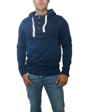 Men's Navy Half Button Drawstring Cotton Jersey Sweatshirts Hoodies - Quality Brands Outlet