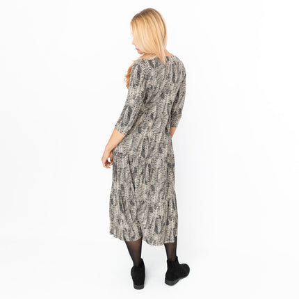 Seasalt Beige & Black Leaves Cotton Line Strokes Midi Dress
