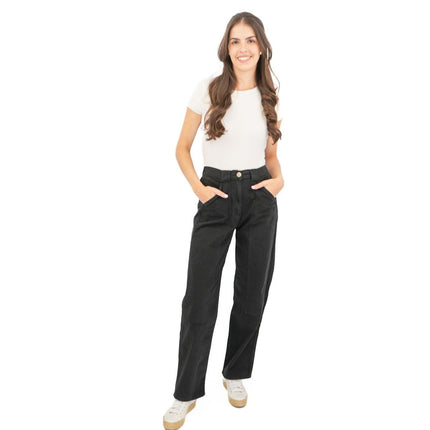 M&S Black Straight Leg Trousers Stretch Cotton Rich Relaxed Utility - Quality Brands Outlet