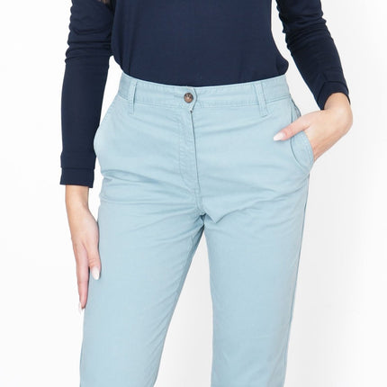M&S Cotton Rich Tapered Ankle Grazer Chinos Aqua Blue-Quality Brands Outlet-