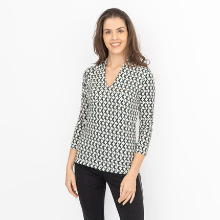 Hobbs Aimee Geometric Top Ivory Green-Quality Brands Outlet-