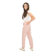 M&S Cotton Rich Slim Fit Trousers Stretch Elasticated Cuff Pink - Quality Brands Outlet