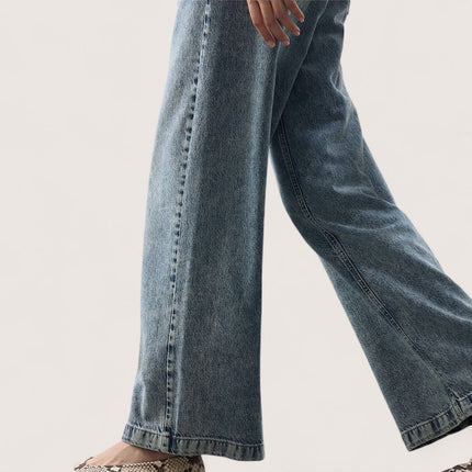 M&S Autograph High Waisted Wide Leg Jeans Indigo Cotton Lyocell - Quality Brands Outlet