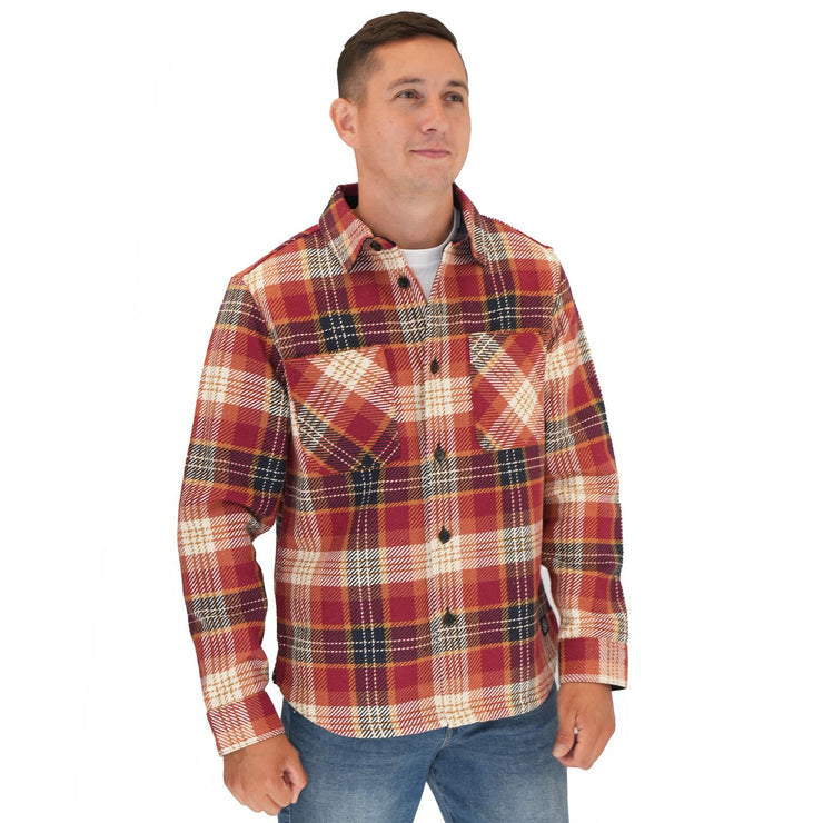 M&S Mens Cotton Rich Check Overshirt Red - Quality Brands Outlet