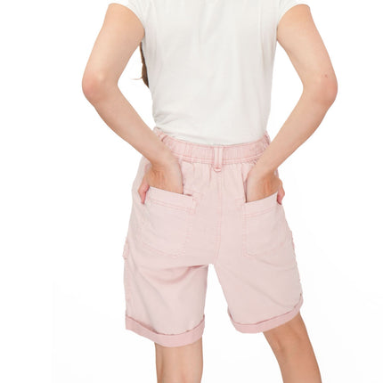 M&S Cargo Shorts Elastic Waist Cotton Lyocell Pastel Pink Turn Up - Quality Brands Outlet
