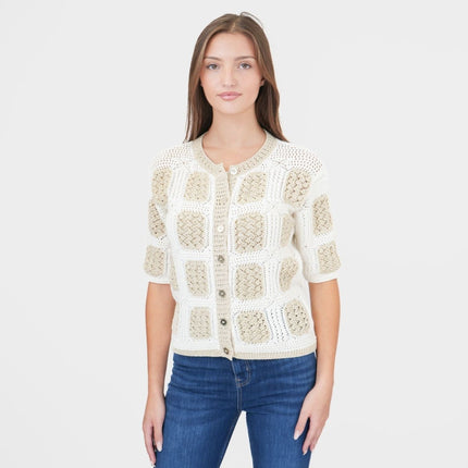 M&S Gold Crochet Cardigan Granny Square Short Sleeve-Quality Brands Outlet-