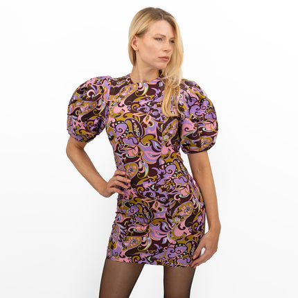 TED BAKER Short Puff Sleeve Pink Paisley Print Mini Dress-Quality Brands Outlet-