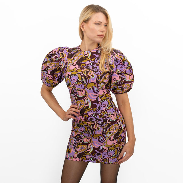 TED BAKER Short Puff Sleeve Pink Paisley Print Mini Dress-Quality Brands Outlet-
