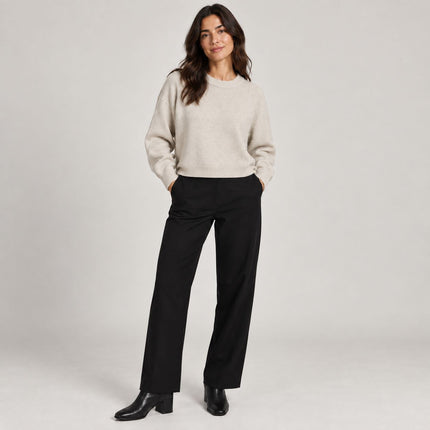 Womens Jumpers Relaxed Fit Crew Neck Knit Tops - Cream