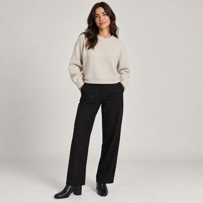 Womens Jumpers Relaxed Fit Crew Neck Knit Tops - Cream-Quality Brands Outlet-