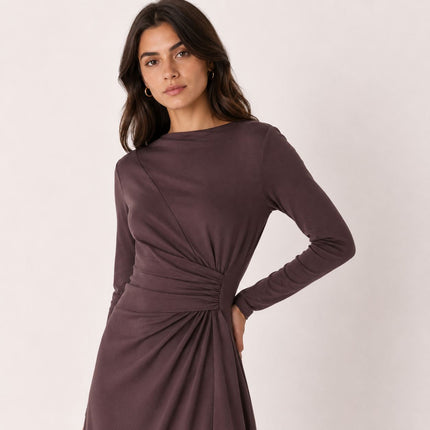 Womens Dress Chocolate Ruched Detail Midi Dress