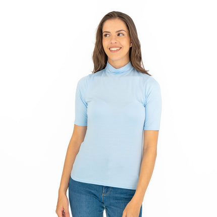 Karen Millen Blue Short Sleeve Jersey Funnel Neck Top