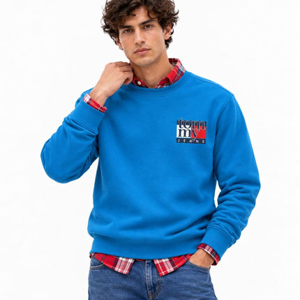 Mens Sweatshirts Classic Logo Print Long Sleeve Tops | Turquoise Blue-Quality Brands Outlet-