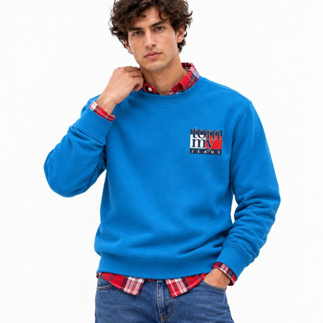 Mens Sweatshirts Classic Logo Print Long Sleeve Tops | Turquoise Blue-Quality Brands Outlet-