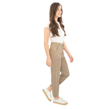 M&S Cotton Blend Slim Fit Trousers Stretch Elasticated Cuff Mocha - Quality Brands Outlet