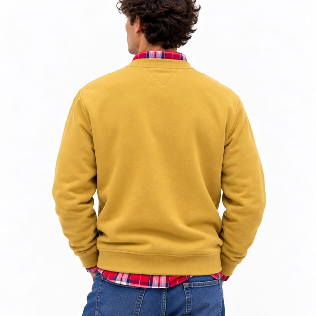 Mens Sweatshirts Classic Logo Print Long Sleeve Tops - Mustard Yellow-Quality Brands Outlet-