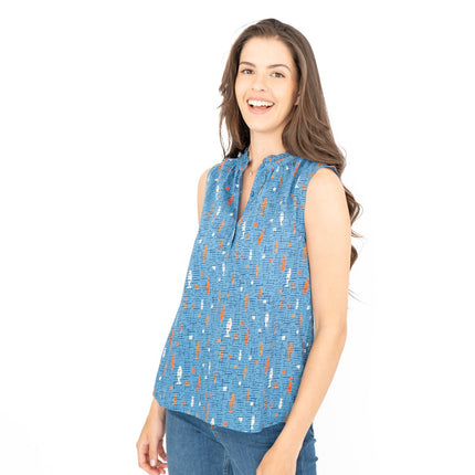 Seasalt Blue Fish Flower Fields Summer Vest Sleeveless Tops-Quality Brands Outlet-