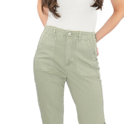 M&S Cotton Rich Slim Fit Trousers Stretch Elasticated Cuff Green - Quality Brands Outlet