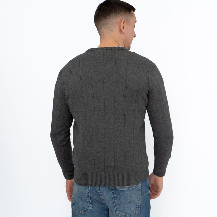 Crew Clothing Mens Jumper Dark Grey V-Neck Ribbed Long Sleeve Organic Cotton