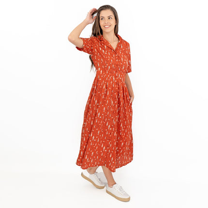 Seasalt Charlotte Orange Fish Short Sleeve Midi Fit & Flare Dress-Quality Brands Outlet-