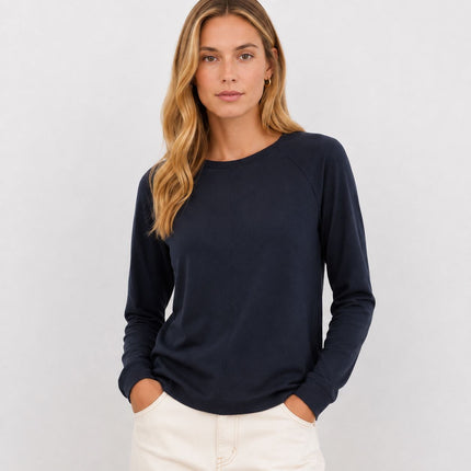 Seam Detail Long Sleeve Top Premium Brand – Navy