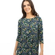 Seasalt Navy Floral Dress Tiered Line Strokes Midi Short Sleeve - Quality Brands Outlet