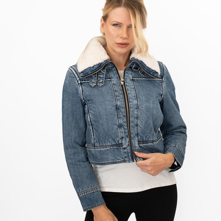 Mango Womens Shearling Denim Jacket Quality Brands Outlet